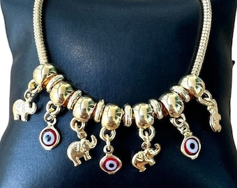 Good Luck Charms Bracelet Gold Filled, Elephant Charms Bracelet, Red Evil Eye Bracelet, Snake Chain Charms Bracelet, Protection Bracelet