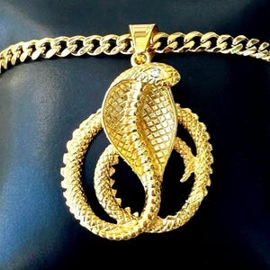 Gold Edelstahl Cobra Schlange Anhänger Halskette, große Schlange Medaillon, Männer Frauen Schlange Schlange Charm Halskette, Schlange Schmuck