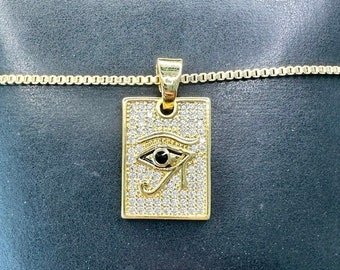 Eye of Horus Necklace Gold, Eye of Ra Necklace Gold, Iced Eye of Horus, Diamond CZ Horus Eye Pendant, Egyptian Eye, Egyptian Necklace