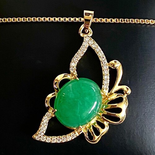 18K Gold Plated Jade Butterfly Pendant Necklace Etsy