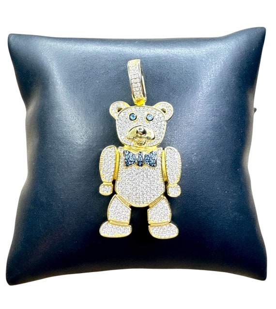 Colgante de oso de peluche grande en plata 925 bañada en oro