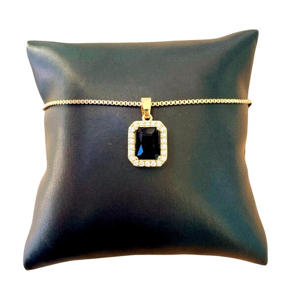 Small Onyx Rectangle Baguette Necklace, Black Diamond Crystal Rectangle Pendant, Iced Out Hip Hop Pendant, Men Women Hip Hop Necklace