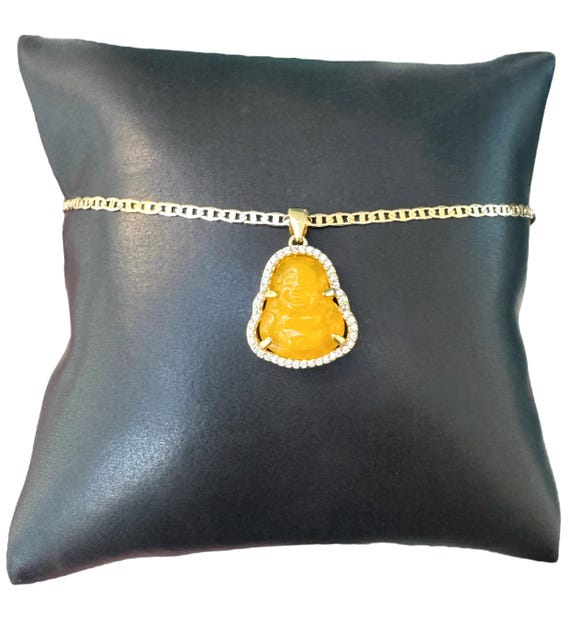 Yellow Buddha Necklace, Small Buddha Pendant, Gold Buddha Chain