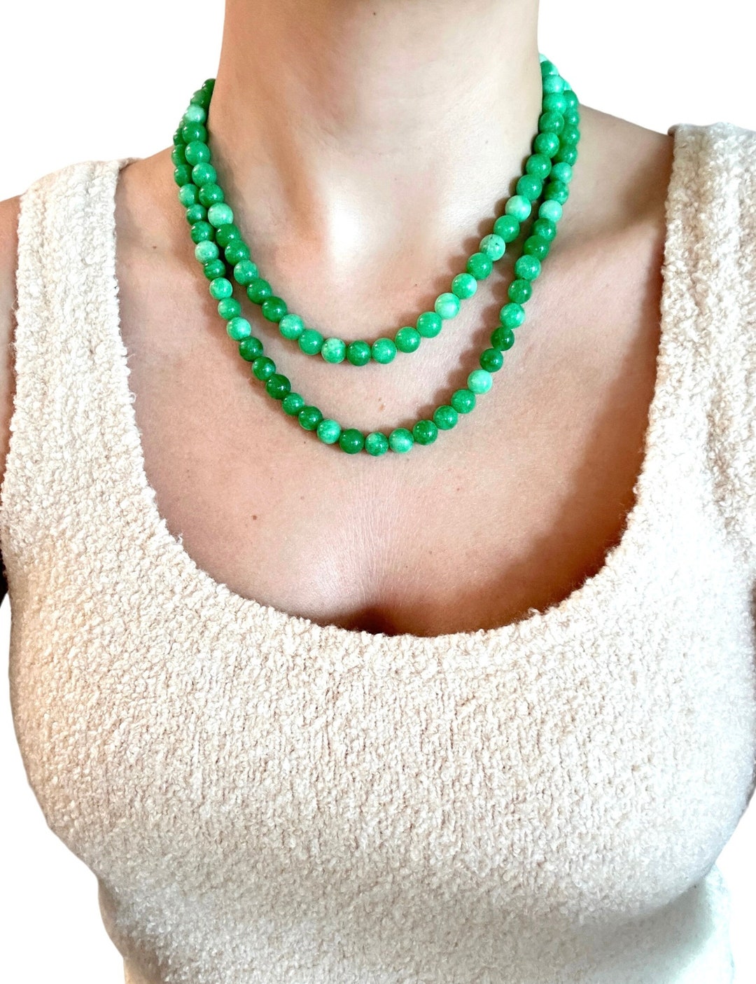Green Jade Bead Necklace Real Jade Necklace Natural Jade Etsy