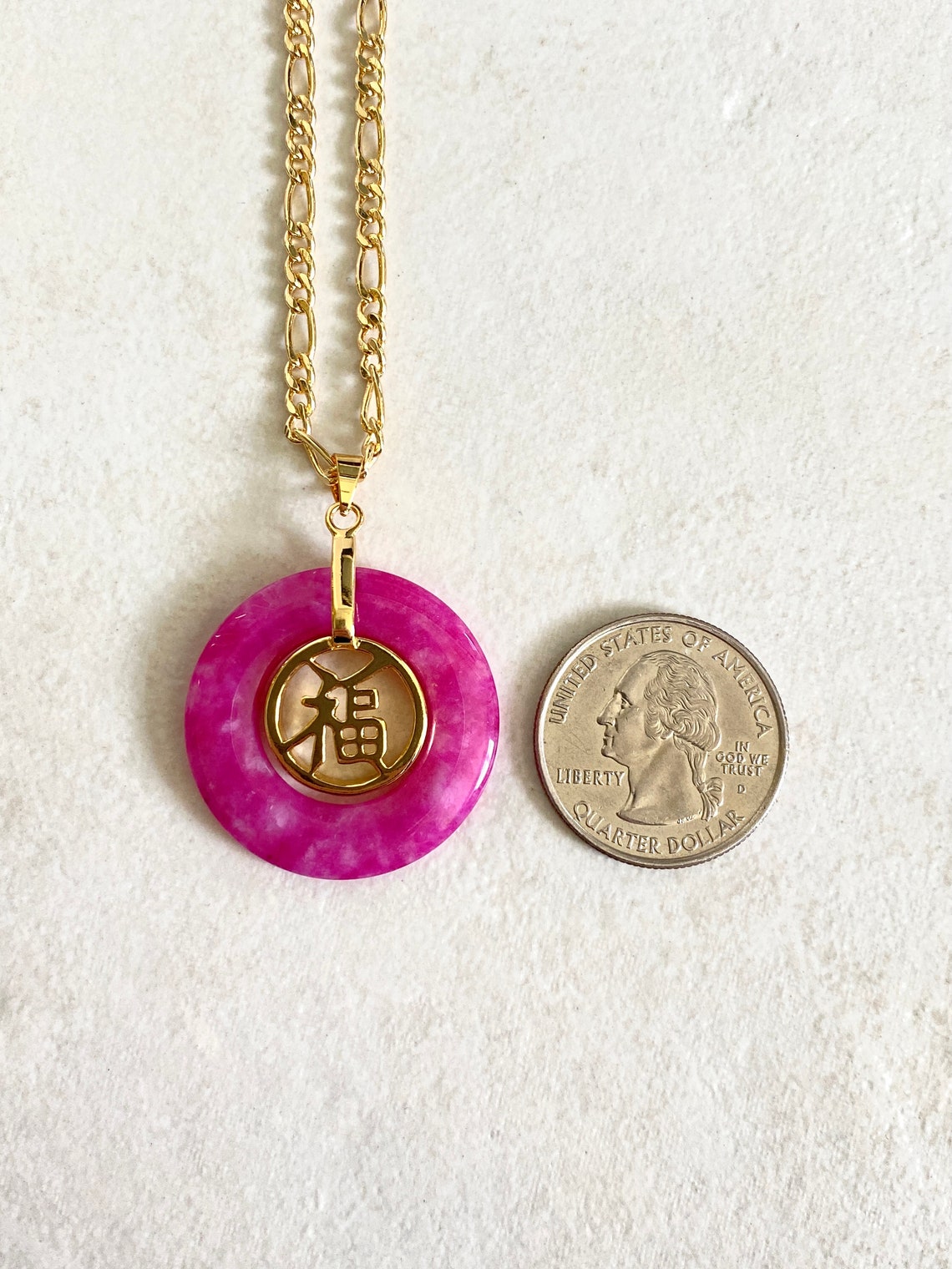 Gold Pink Jade Circle Necklace Jade Donut Pendant Fu Good Etsy