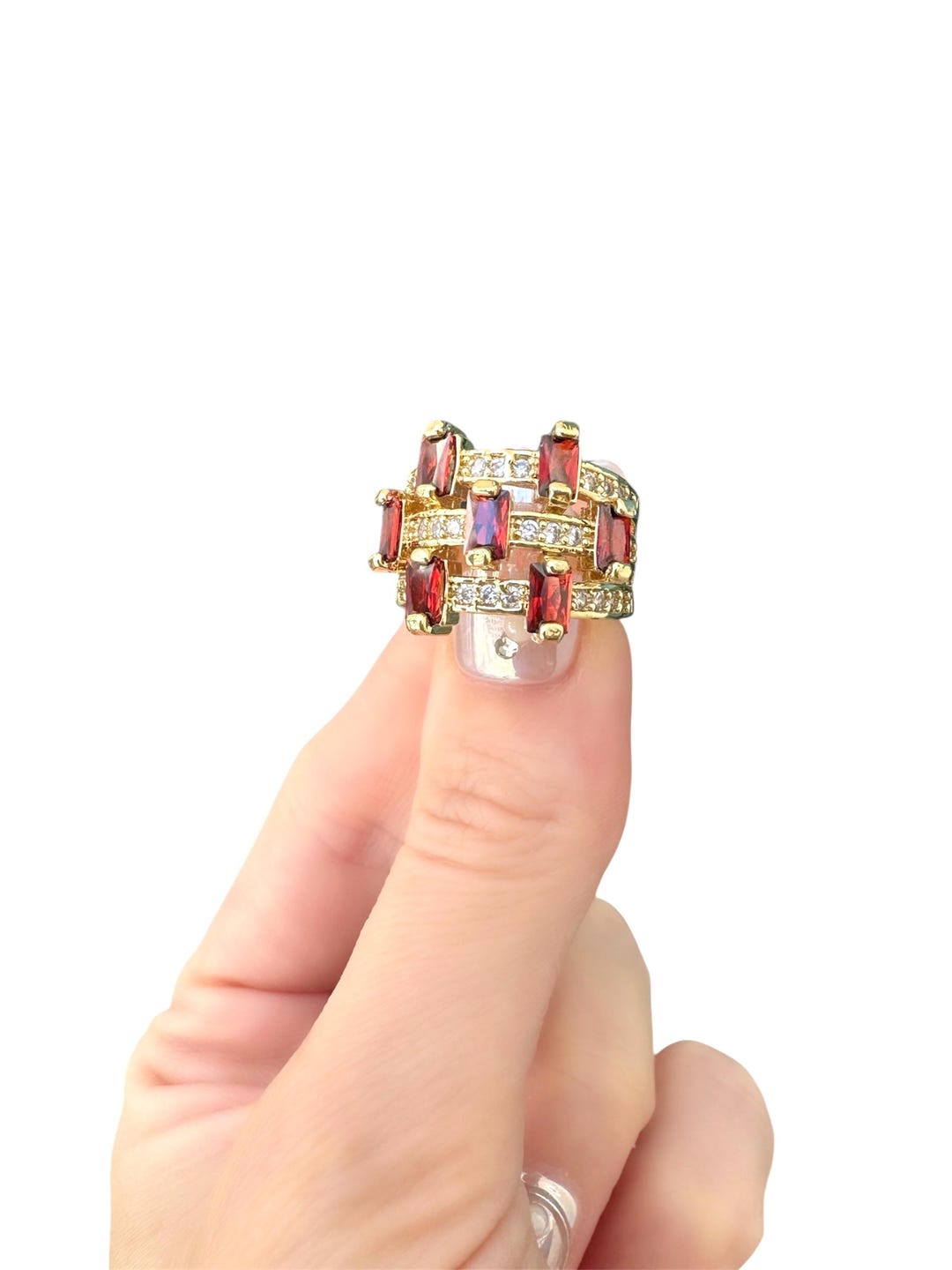 Ruby Red Diamond Gold Ring, Ruby Cocktail Ring, Red Cluster Ring ...