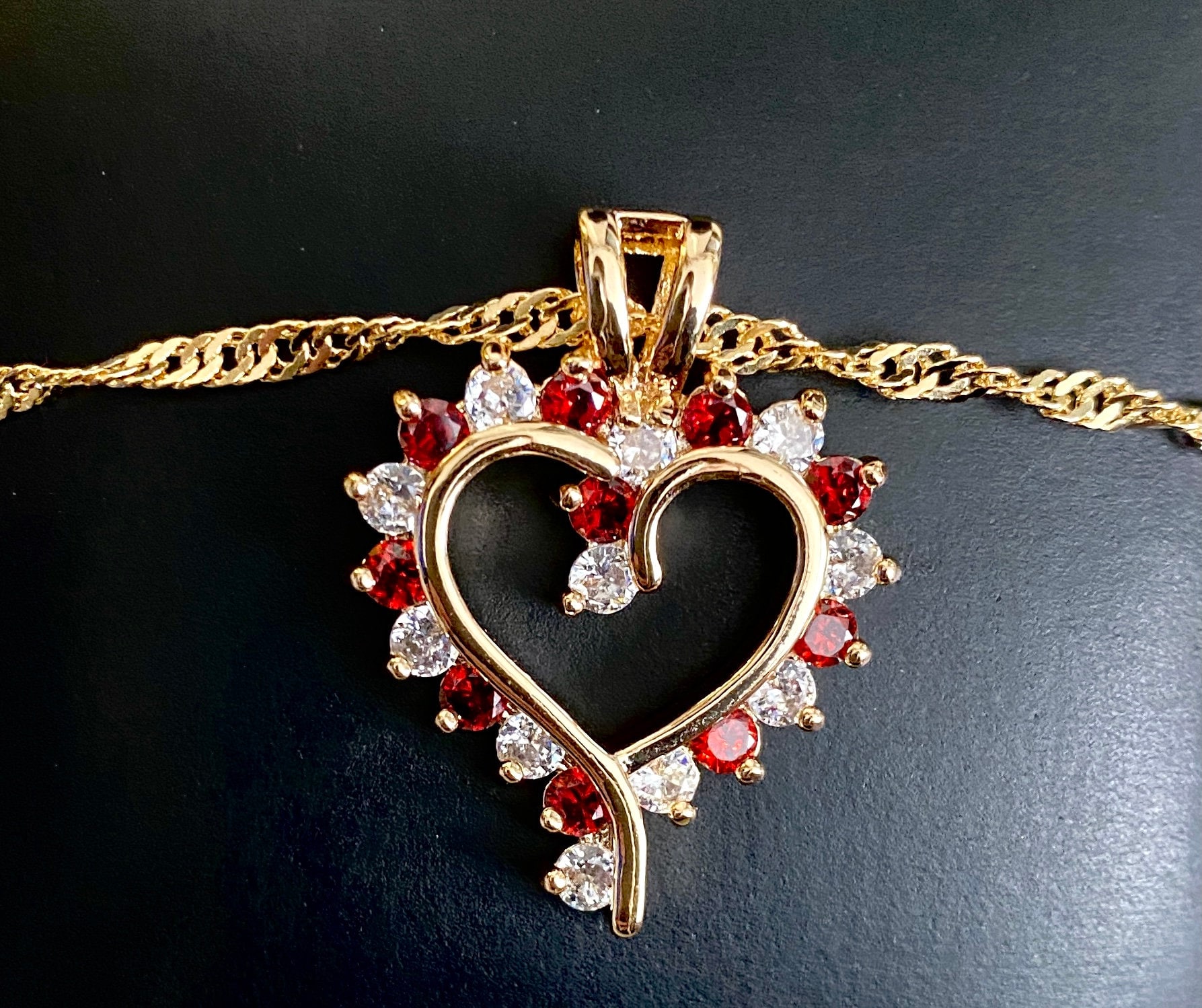 Gold Ruby Red Crystal Heart Pendant Swarovski Heart Necklace Etsy