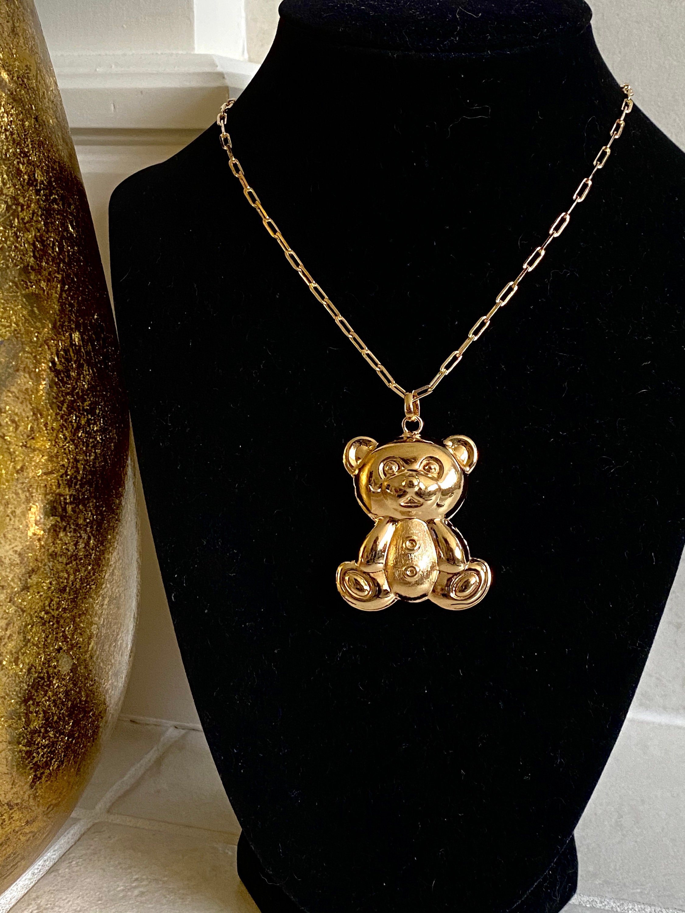 18K Gold Filled Teddy Bear Charm Pendant Necklace with Gold Etsy