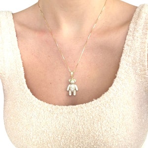 Real Solid Gold Teddy Bear Heart Pendant in 10k or 14k, Cute Jewelry