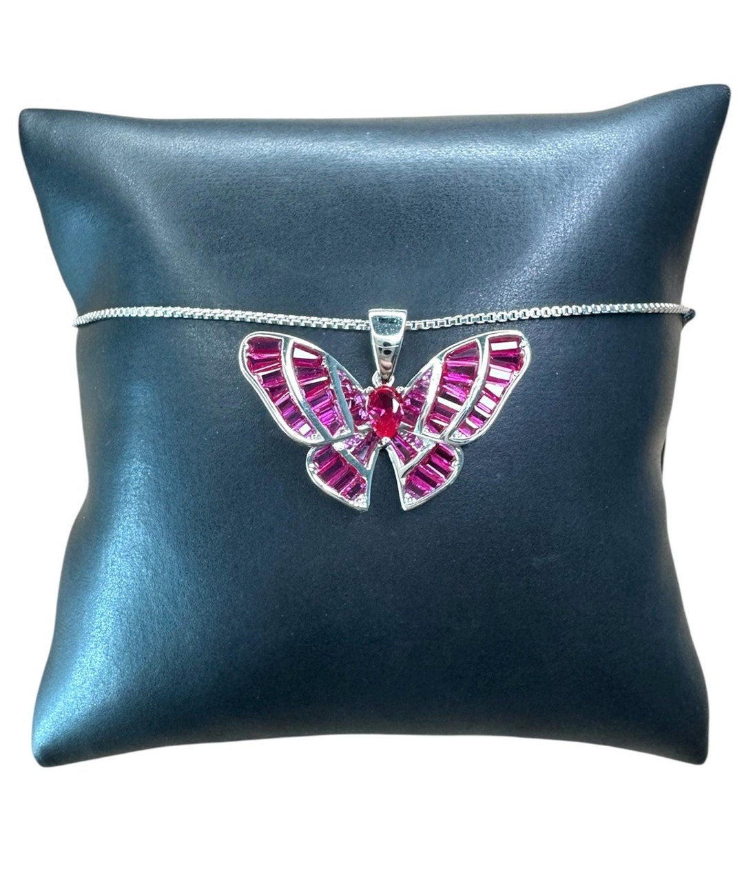 S925 sterling silver fringed enamel pink butterfly necklace