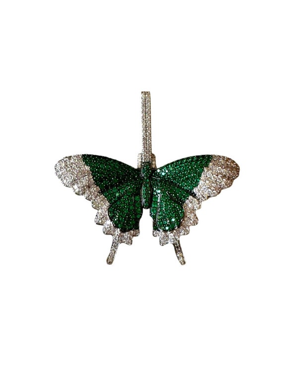 Big Hip Hop Butterfly Pendant Iced Out Butterfly Emerald Green Butterfly Baguette Butterfly Diamond CZ Butterfly Monarch Pendant Etsy UK