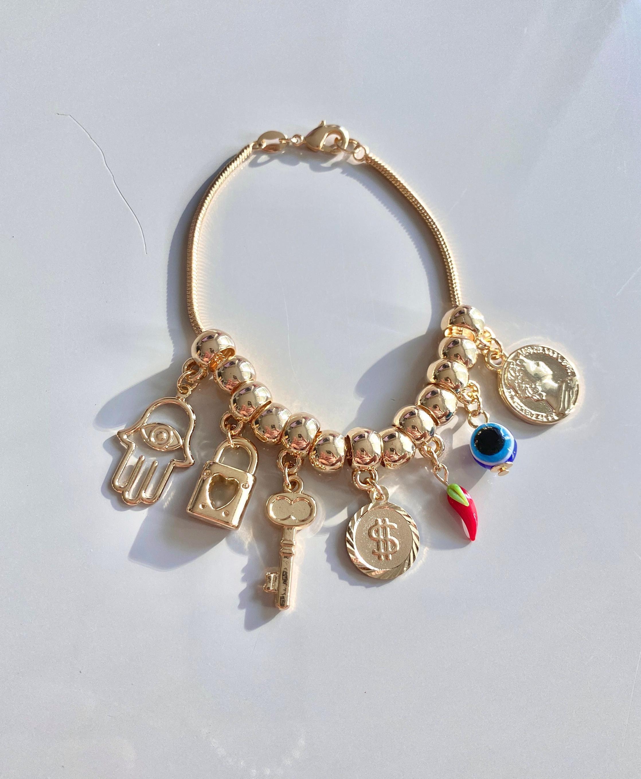 Good Luck Charms Bracelet Gold Filled, Snake Chain Charms Bracelet, Protection Bracelet, Prosperity Wealth Bracelet, Women Charm Bracelet