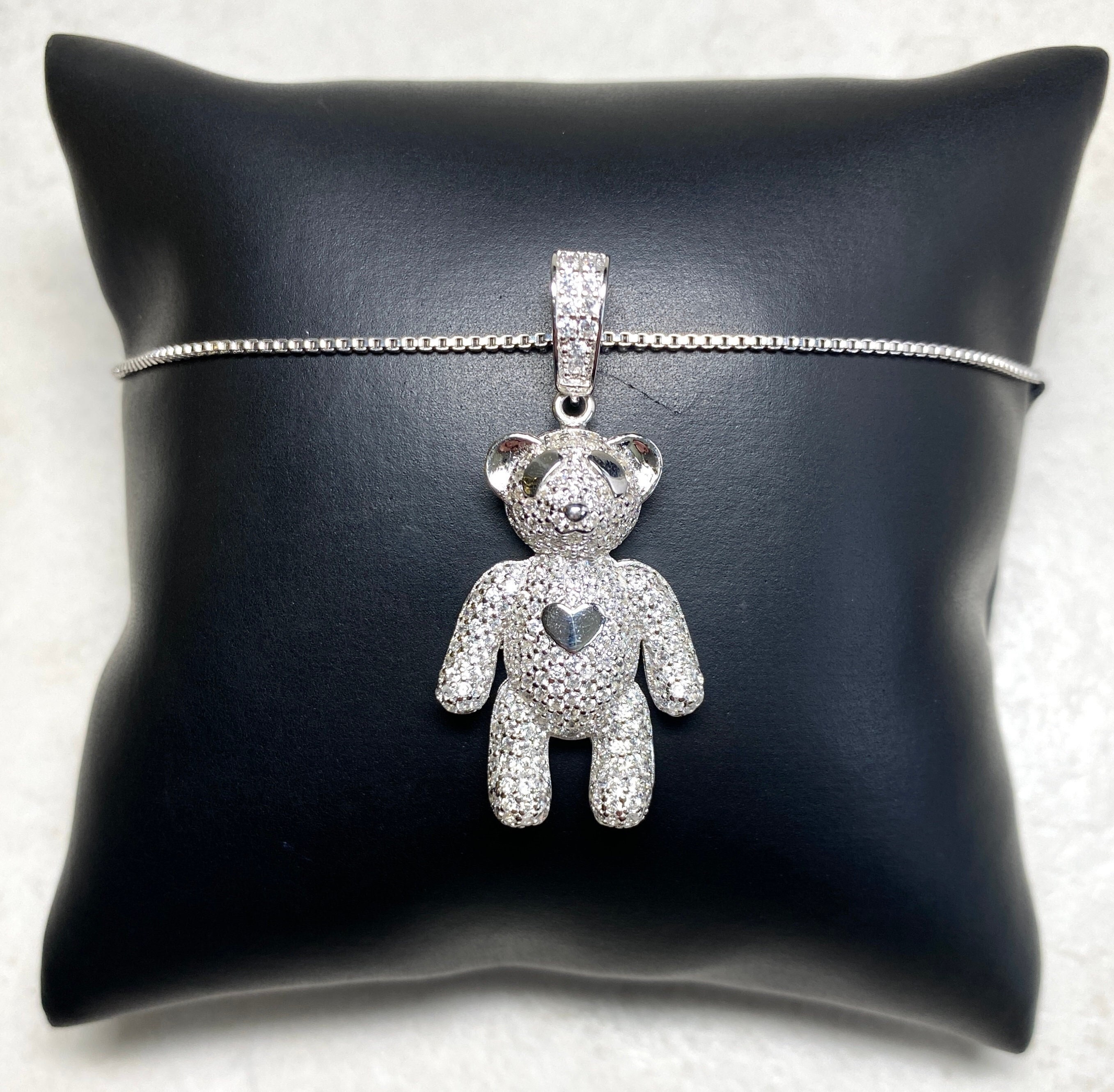 Diamond teddy bear best sale necklace