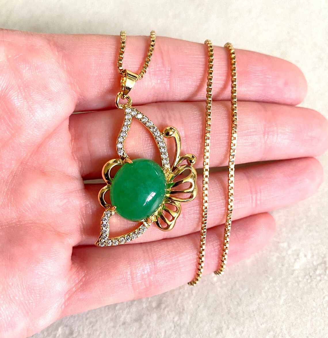 18K Gold Plated Jade Butterfly Pendant Necklace Etsy
