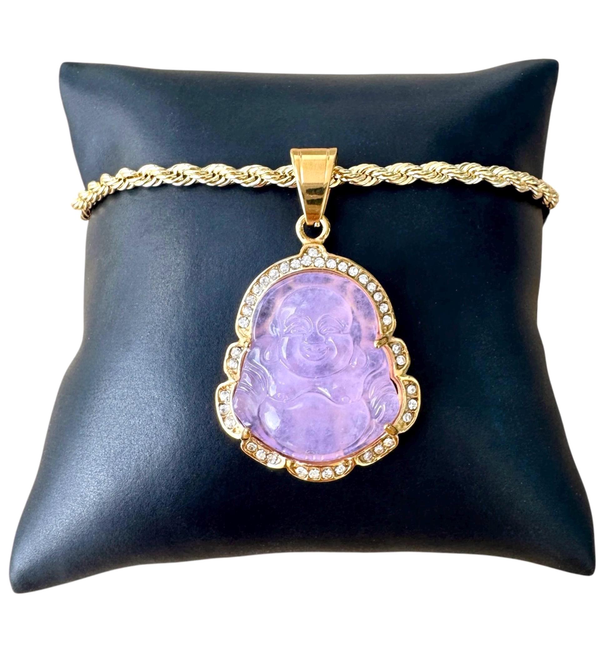 Handmade Chinese Lavender Jade Pendant – Sakyamuni Buddha God, Natural Jade, Lavender Color, Unbranded, New Without Tags