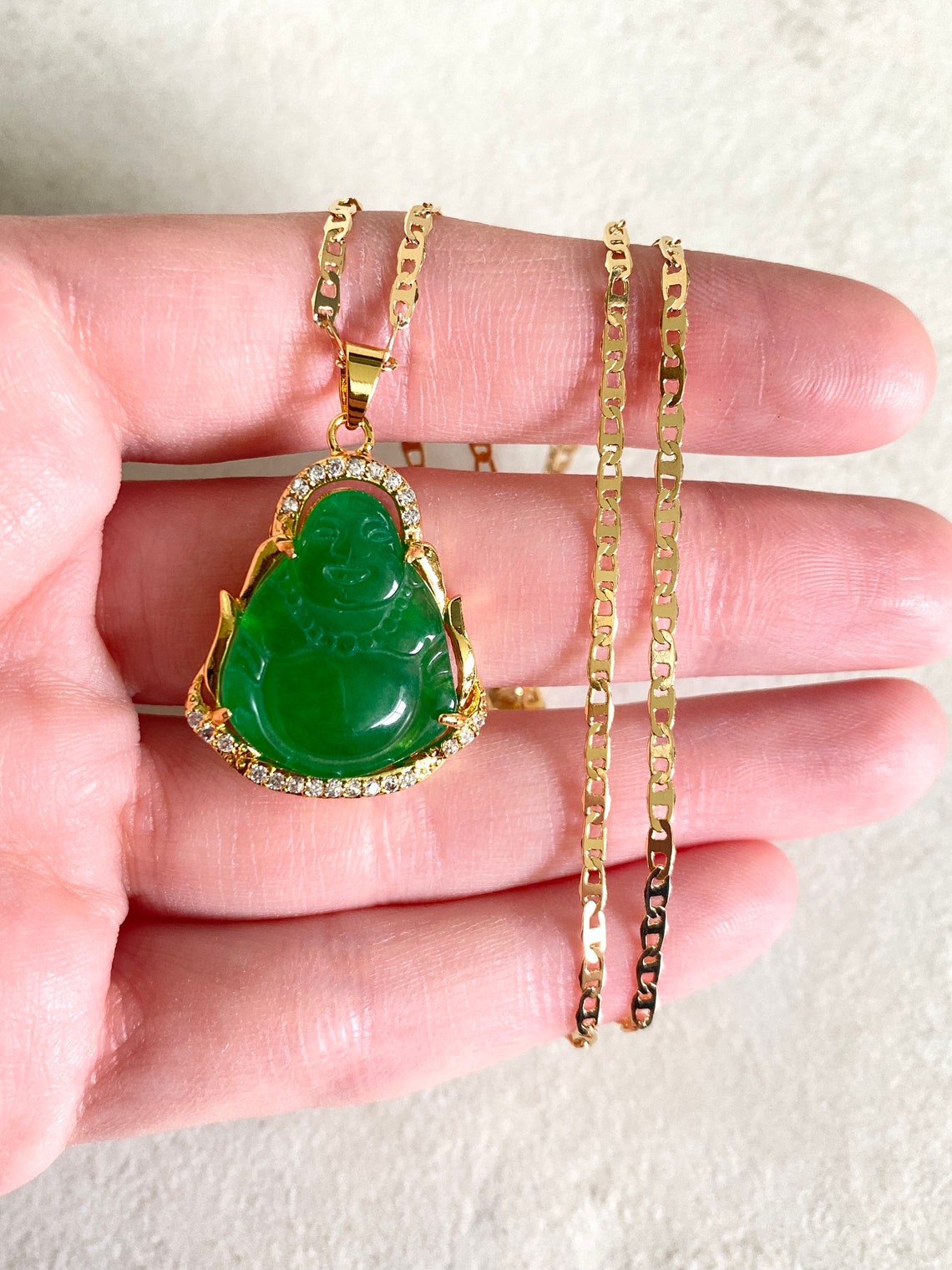 18K Gold Plated Jade Buddha Pendant Buddah Necklace Etsy