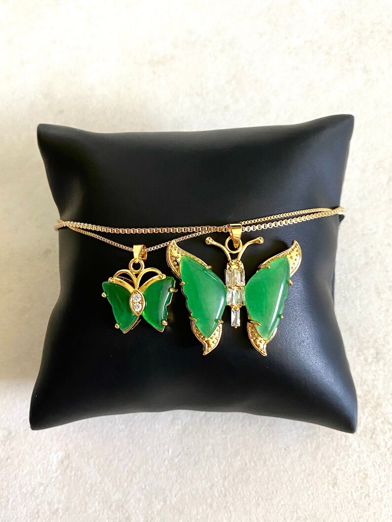 18K Gold Plated Jade Butterfly Pendant Necklace 