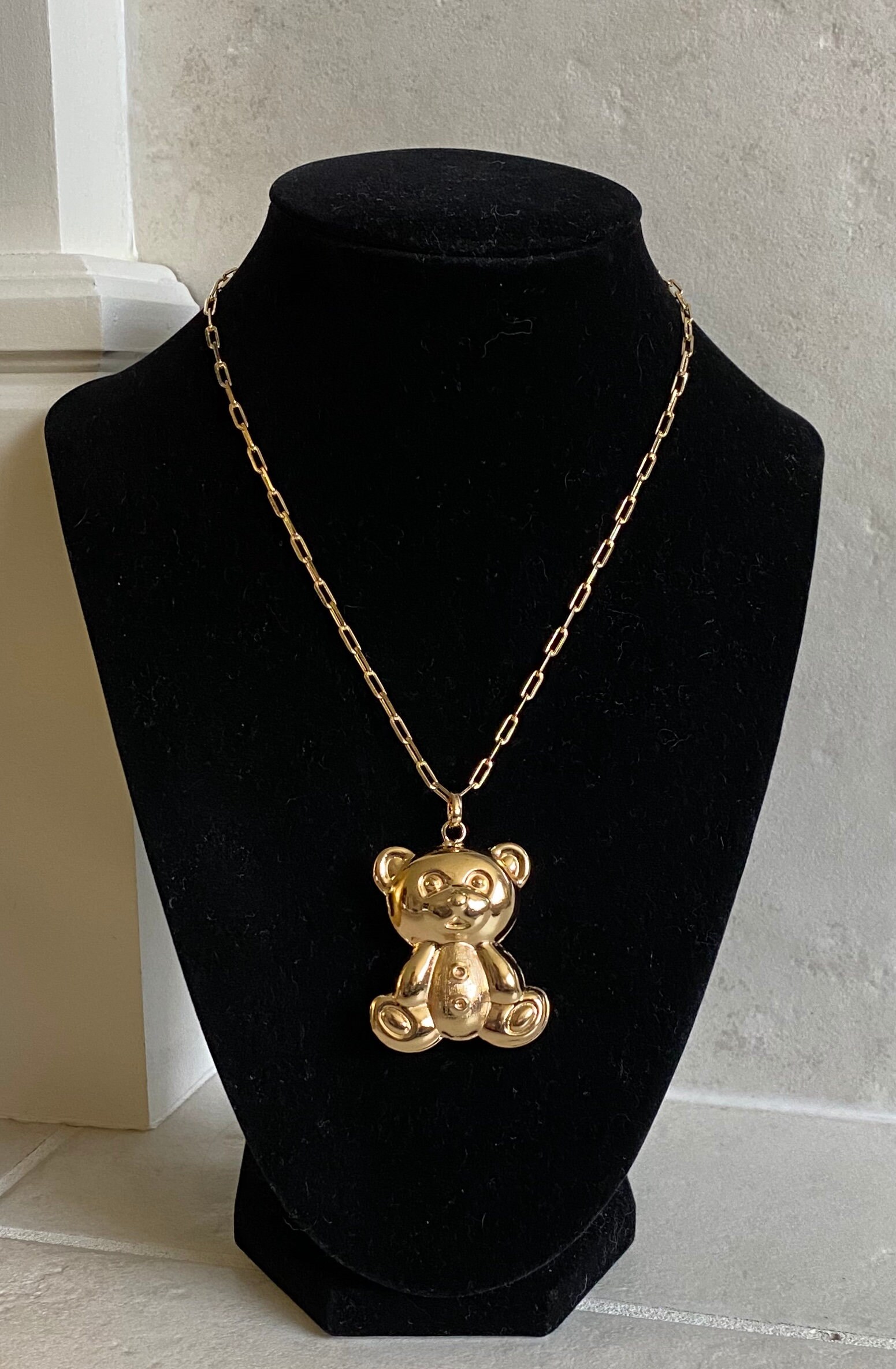 18K Gold Filled Large Teddy Bear Pendant Necklace | Etsy