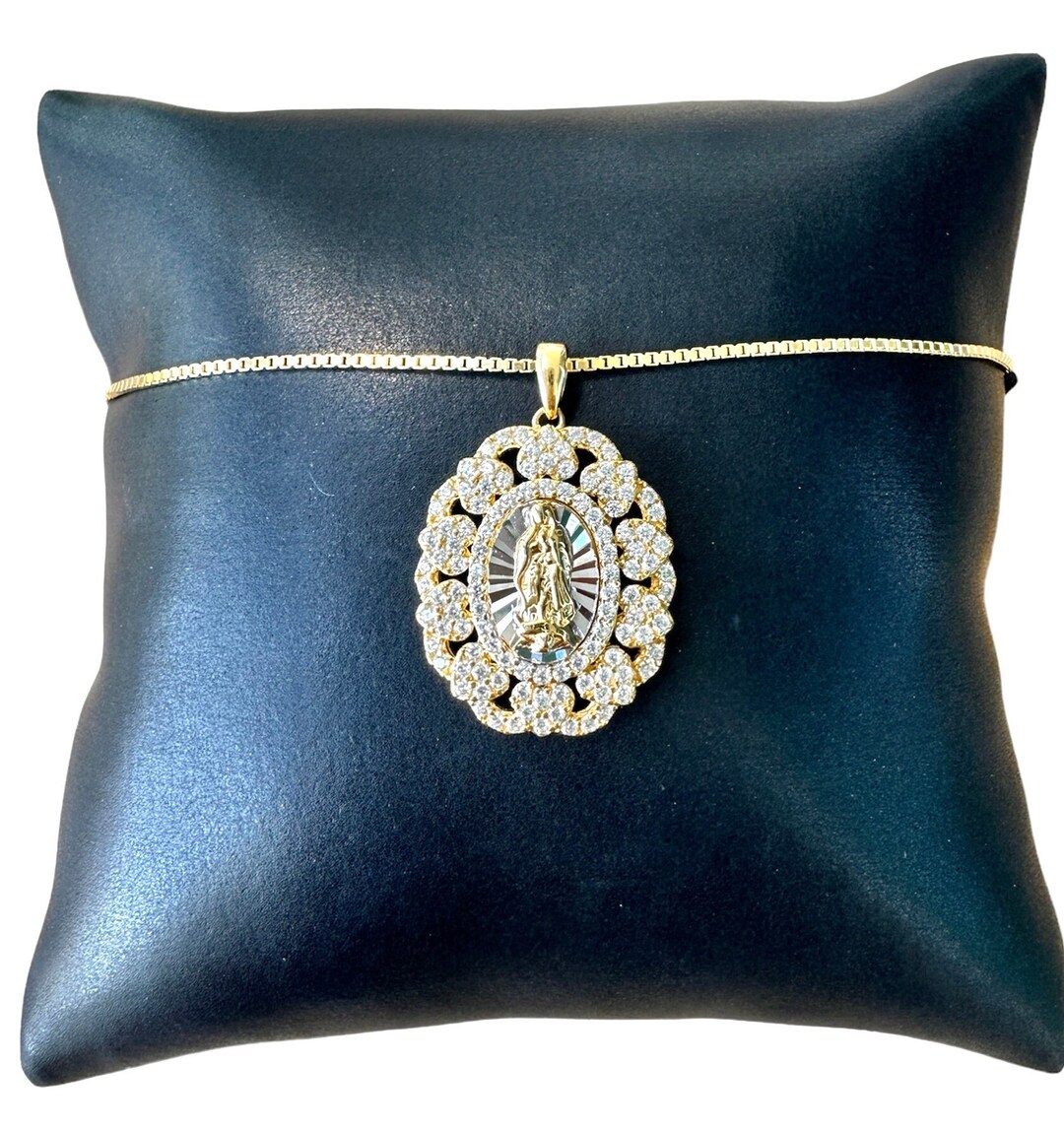 Iced Virgin Mary Necklace Gold Plated Silver, Diamond CZ Virgin Mary ...