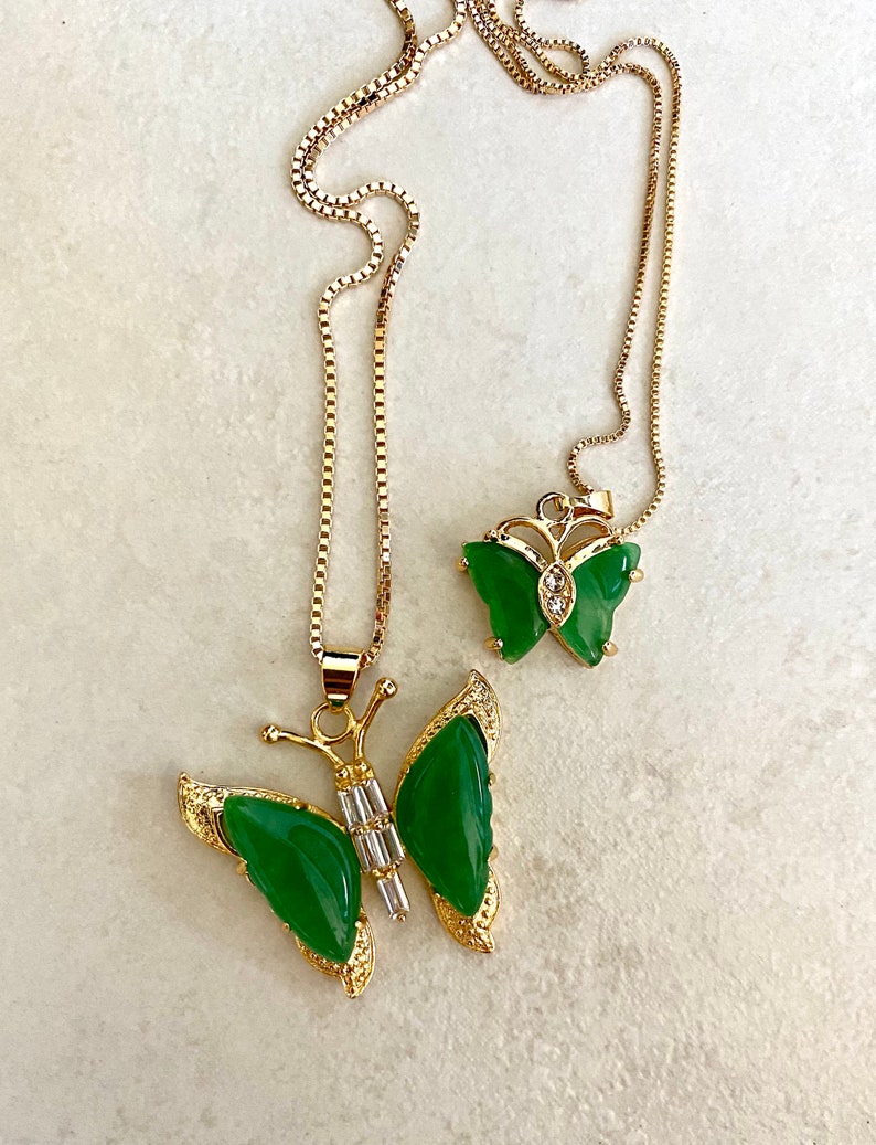 18K Gold Plated Jade Butterfly Pendant Necklace Etsy