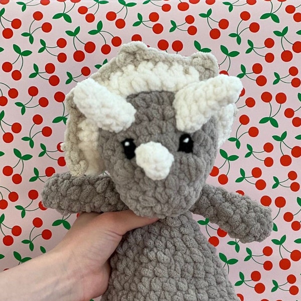 Triple - Knotted Triceratops Lovey - Handmade Crochet Snuggler