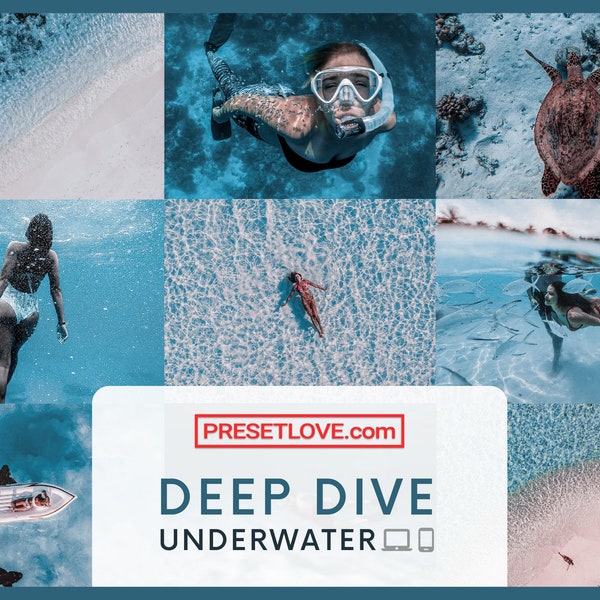 7 Deep Dive Underwater Lightroom Presets | Mobile and Desktop | Instagram Filter, Underwater, Beach, Vacation, Blue, Water, Aqua, Tropical