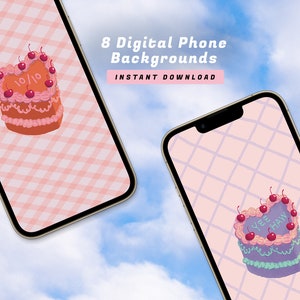 8 Pack of Cute Digital Phone Backgrounds | Valentines Cakes | Cute Conversation Hearts