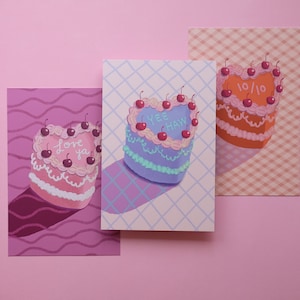 3 Cute Cake Postcards | Art Mini Prints | Pack of Cute Postcards