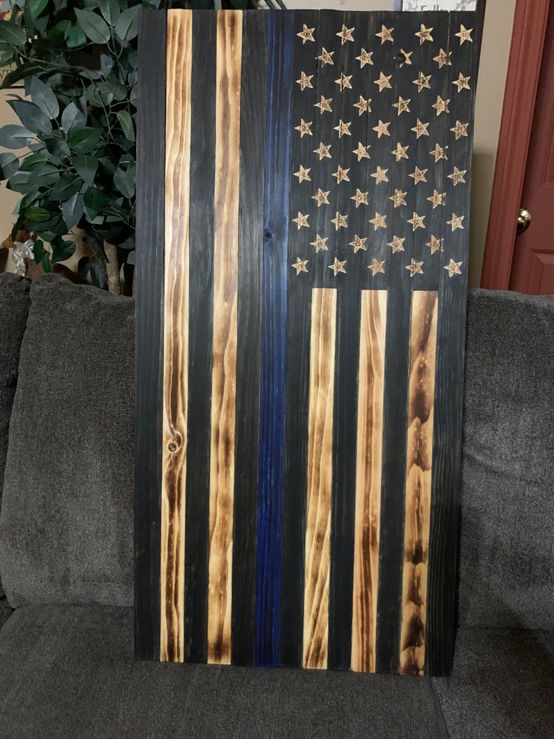 Thin Blue Line Flag, Wooden Police Flag, Wooden Rustic Flag, Wooden Flag, Rustic Flag, Wooden ...