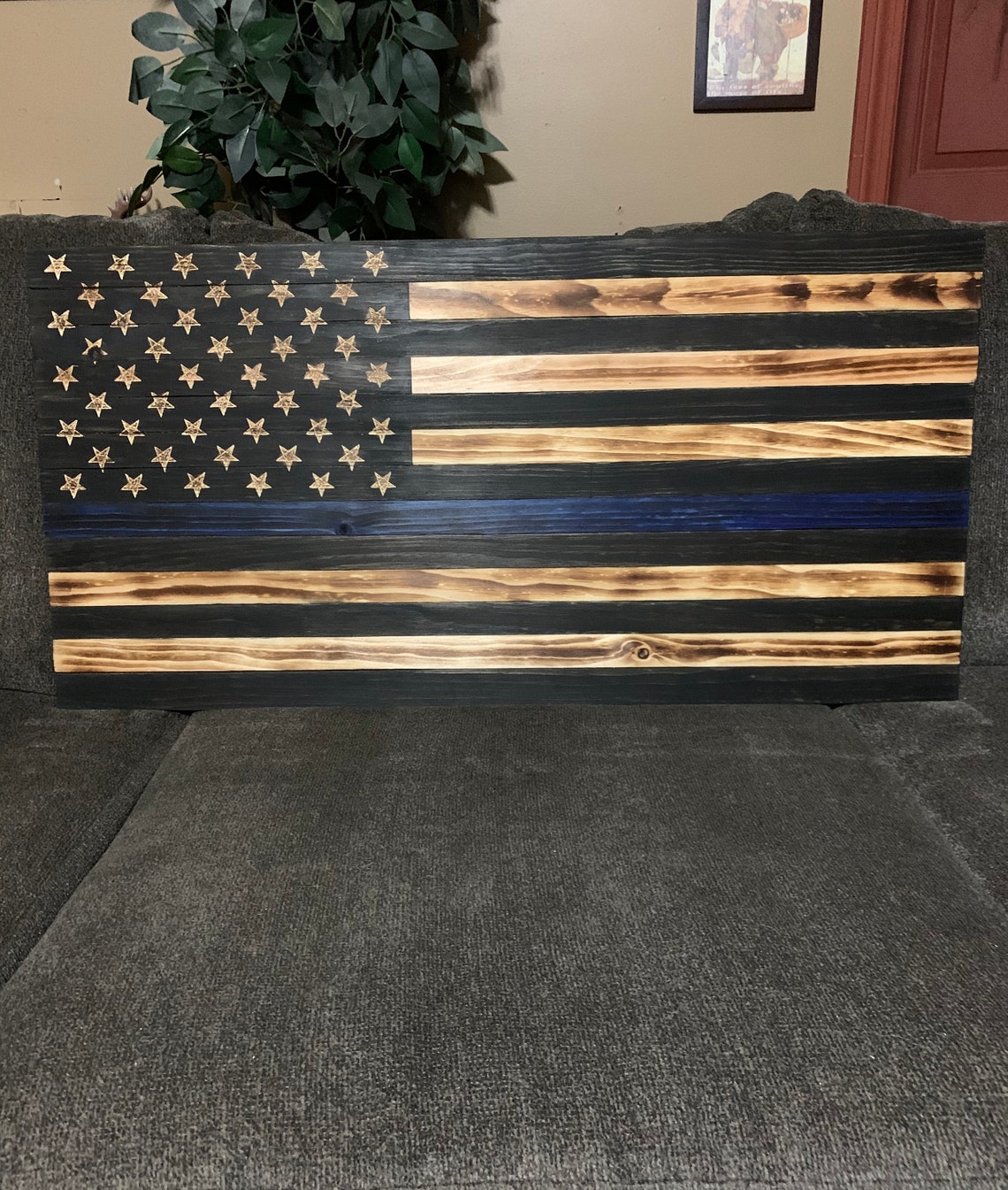 Thin Blue Line Flag, Wooden Police Flag, Wooden Rustic Flag, Wooden Flag, Rustic Flag, Wooden ...