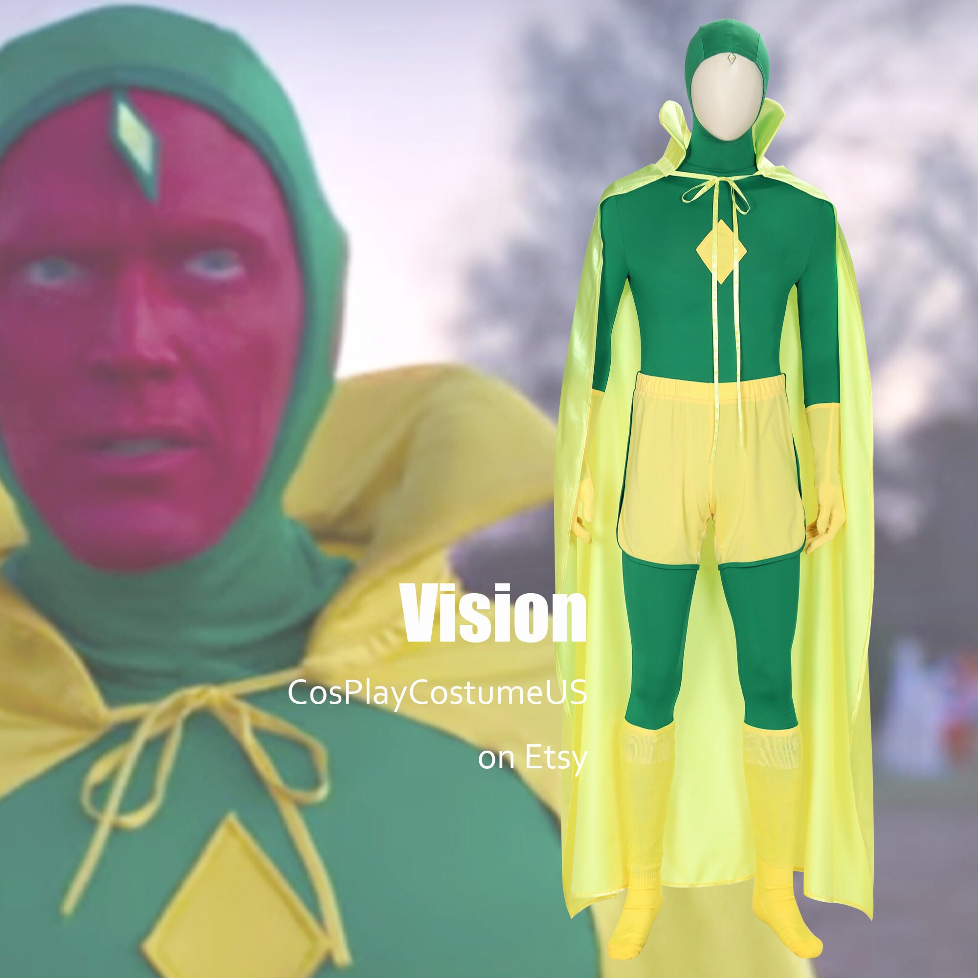 Wanda Vision Cosplay Vision Costume Jumpsuit Cloak Halloween Outfit Full Set