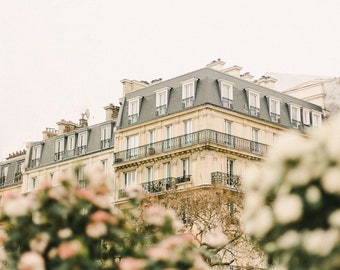 Paris Cream Building with Spring Flowers Photography Fine Art Print