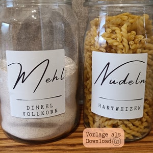 Labels for kitchen cupboard supplies storage jars - beautiful organization in the household with templates - easy to customize yourself