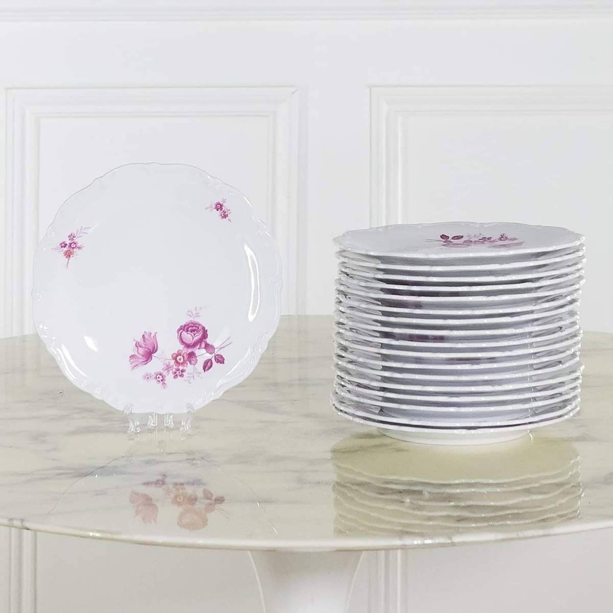 Assiette en Porcelaine Vintage Blanches et Roses