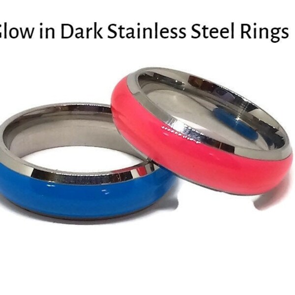 Pink or Blue Glow in the Dark Stainless-Steel Ring 4mm Band Luminous Rings