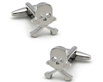 Silver Skull Cufflinks Skull and Cross Bones Halloween Cuff Link Set