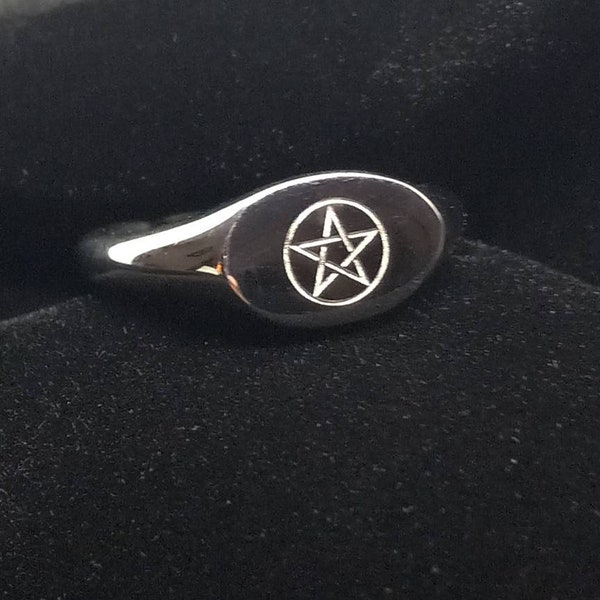 Simple Wiccan Pentagram Ring Sale Nickel Free Pagan Pentacle Protection Ring Stainless Steel