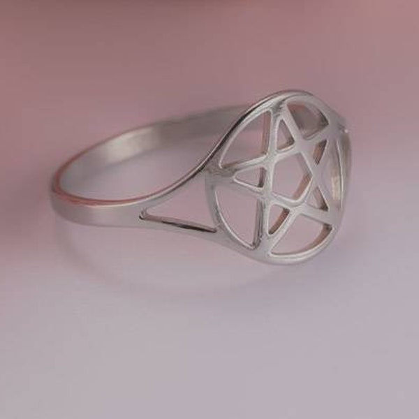 Stainless Steel Pagan Wiccan Protection Pentagram Ring Pentacle Star