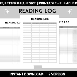 Reading Log Printable: Minimalist Book Tracker (Fillable PDF, US Letter, A4, A5, Half Size)