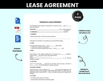 Bearbeitbare Mietvertragsvorlage. Druckbarer Mietvertrag. Wohnraumbenutzungsvertrag. Mietvertrag Vorlage. Google Docs, Word PDF