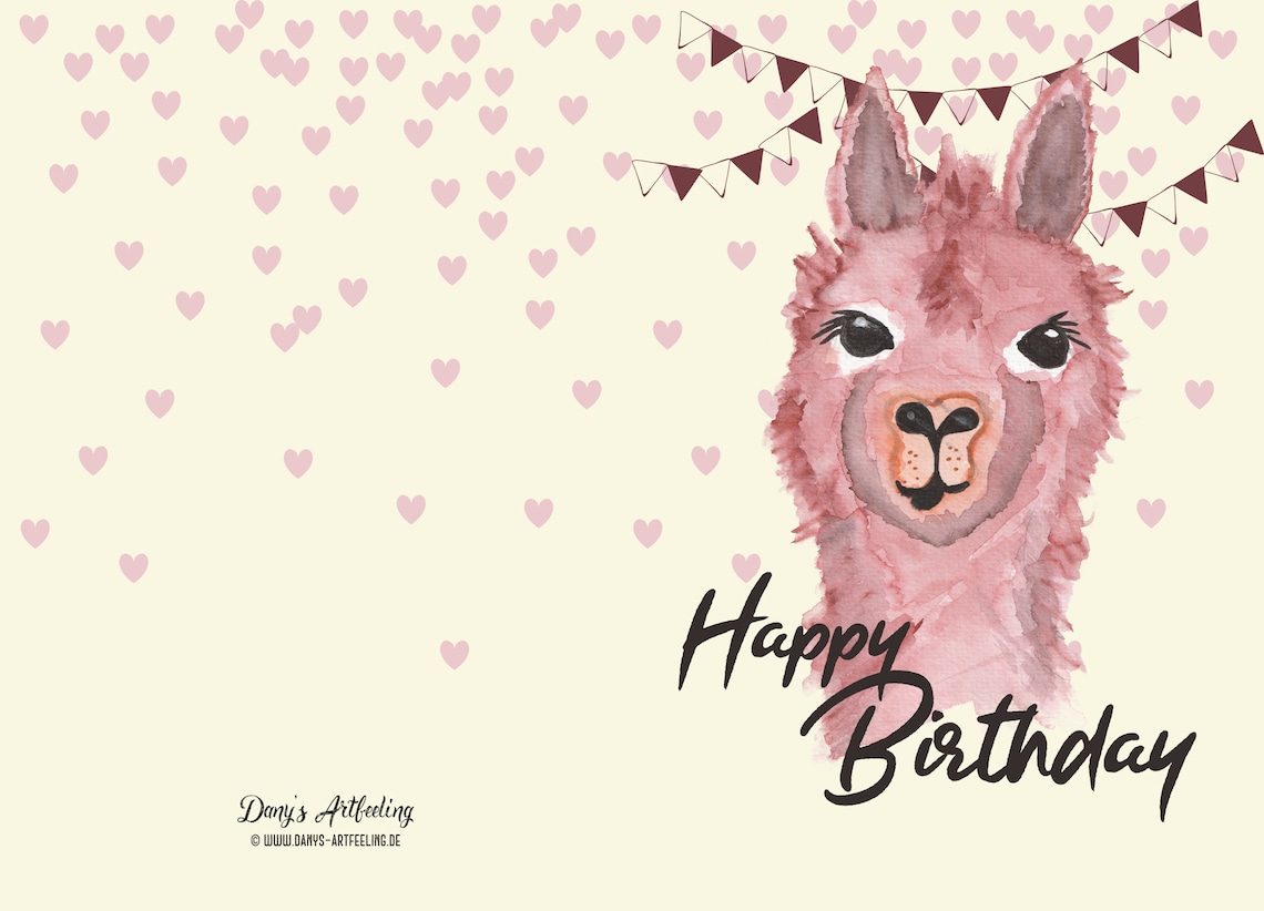 Alpaka Happy Birthday Geburtstagskarte Klappkarte inkl. Etsy