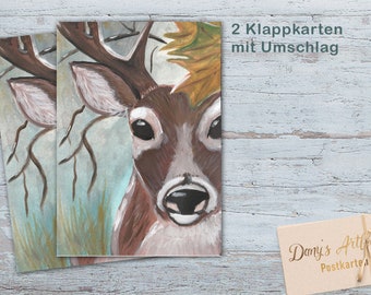 2 Weihnachtskarten - Hirsch - Klappkarte mit Hirschmotiv | inkl. Umschlag