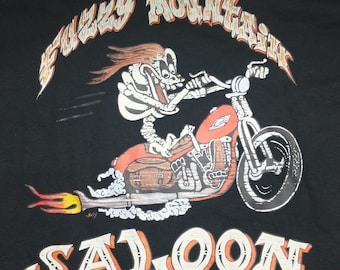 Fuzzy Mountain Saloon T-Shirt, Skeleton Biker Graphic