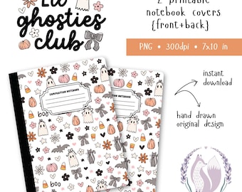 Cuaderno de composición Ghosties Club con tapa y reverso / Imprimible de Halloween / 18 x 25 cm / Descarga digital / Coquette