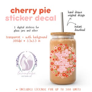 Sweet as Cherry Pie Decal Sticker | UV DTF Transfer Sticker | 3.5 Inch | Digital PNG File | Glass Jar Sticker | Tumbler Decal | png + jpeg
