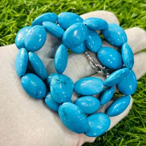 Blue Turquoise Beaded Necklace: Sleeping Beauty Style, 22 Inch (78.88 Gram)
