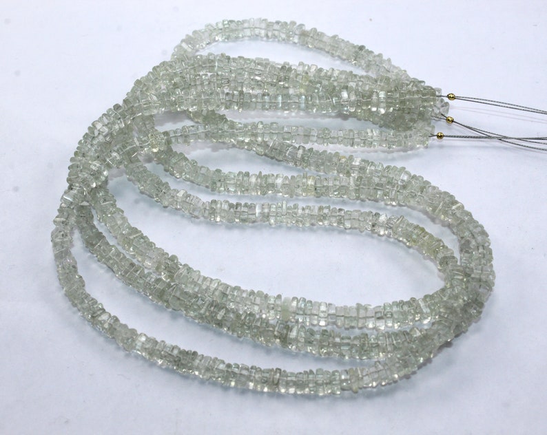 Natural Green Amethyst Flat Square Smooth Beads~~4mm-~~Natural Semiprecious Gemstone Flat Heishi Beads~~16 Inch