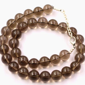 Smoky Quartz Necklace: 12mm Round Gemstone Beads, (18 inch)