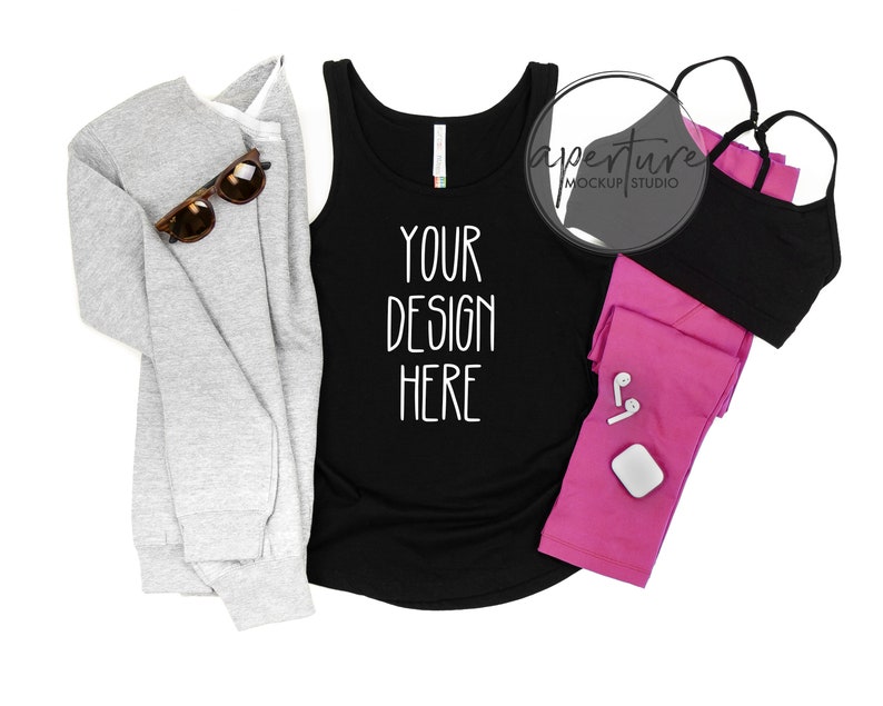 Download Ladies Tank Top Mockup Black ATC 8004L Eurospun Ladies ...