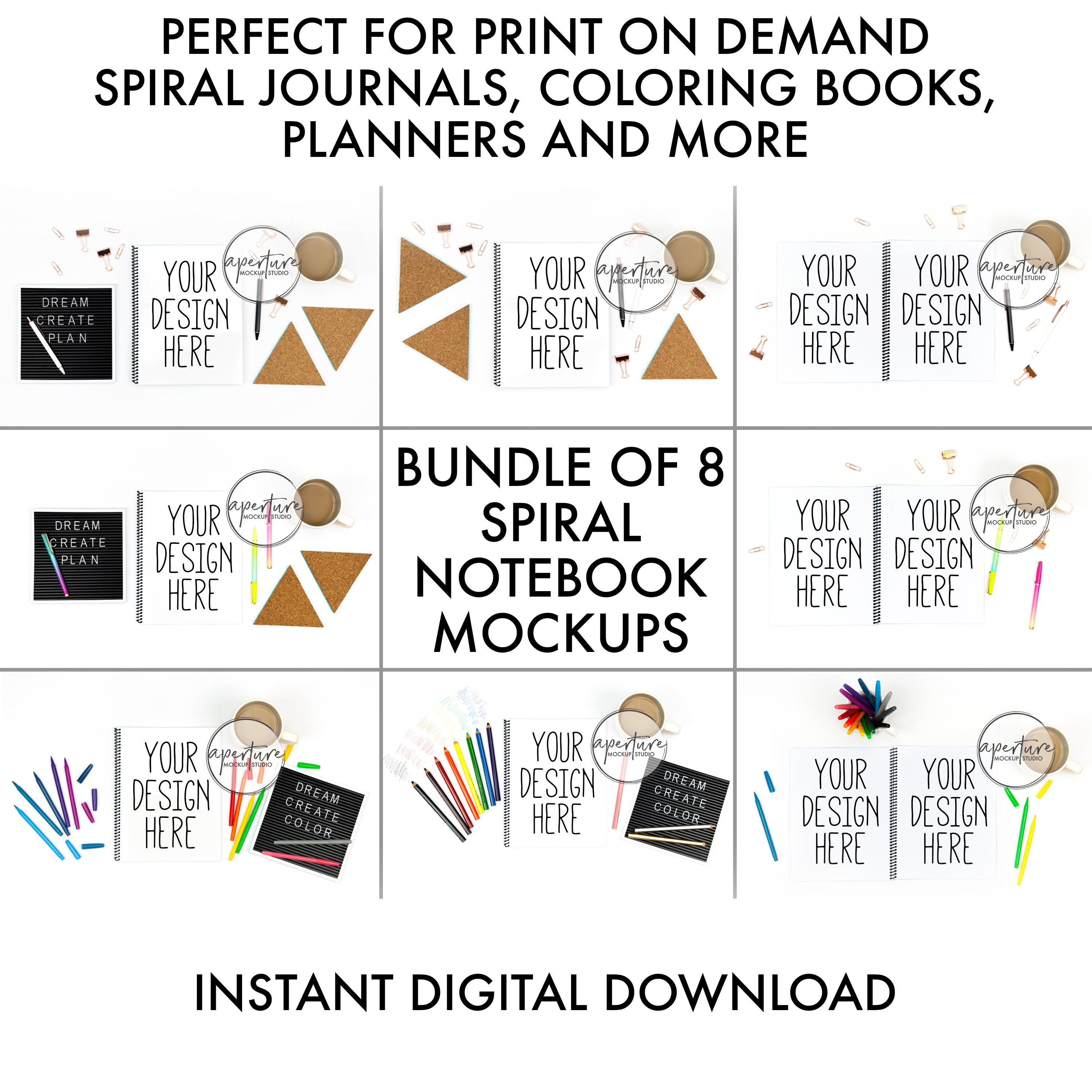 Download 8 5x11 Spiral Notebook Mockup Bundle Coil Bound Book Mock Up Etsy